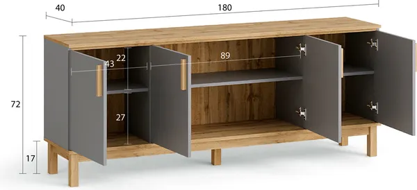 Изображение товара Тумба MODULA Вирелле INV06T-4D-1806/398/722(21) (BZ серый шифер/DI дуб натюрель)
