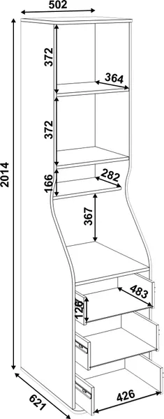 Изображение товара Шкаф-пенал MODULA Карпин INV01HS-1D3S-502/621/2014(05) (дуб натюрель/серый)