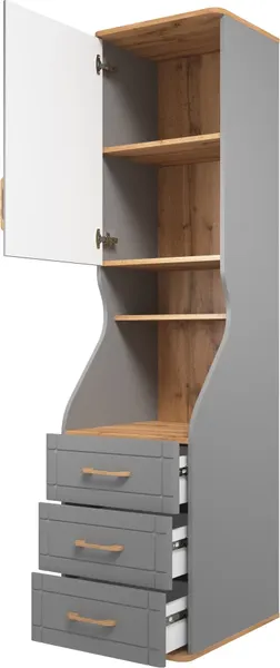 Изображение товара Шкаф-пенал MODULA Карпин INV01HS-1D3S-502/621/2014(05) (дуб натюрель/серый)