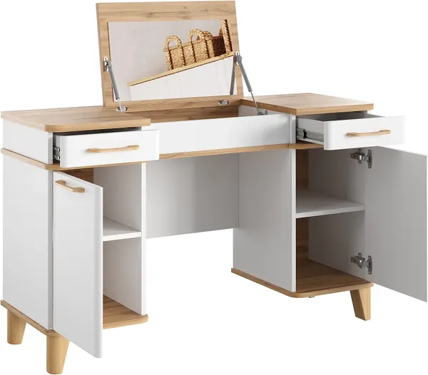 Изображение товара Туалетный столик MODULA Карпин INV01ST-2D1Z2S-1268/425/774(02) (дуб натюрель/белый премиум)