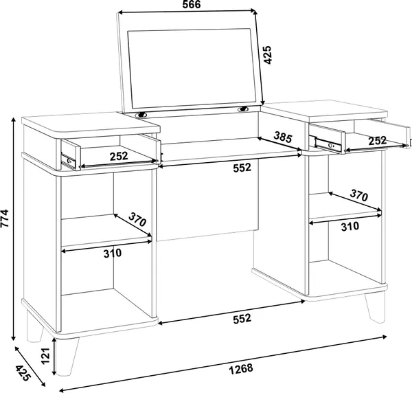 Изображение товара Туалетный столик MODULA Карпин INV01ST-2D1Z2S-1268/425/774(02) (дуб натюрель/белый премиум)
