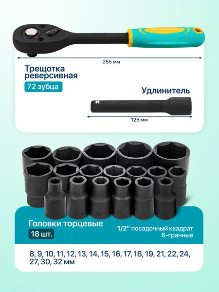 Изображение товара Набор головок слесарных ILOforce IF-019-5K (63613)