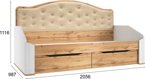 Изображение товара Кровать-тахта MODULA Карпин INV01KM-2S-2056/987/1116(03) (белый премиум/дуб натюрель/бежевая ткань)