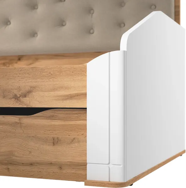 Изображение товара Кровать-тахта MODULA Карпин INV01KM-2S-2056/987/1116(03) (белый премиум/дуб натюрель/бежевая ткань)