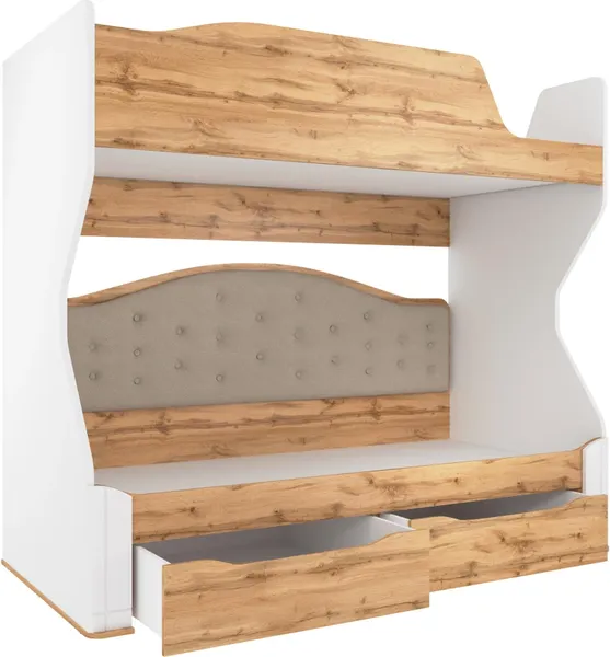 Изображение товара Двухъярусная кровать MODULA Карпин INV01KMW-2SR-2054/987/1829(03) (белый премиум/дуб натюрель/бежевая ткань)