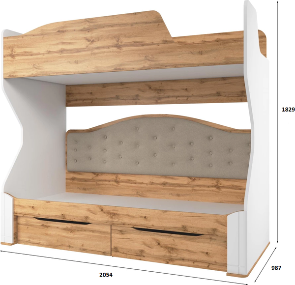 Изображение товара Двухъярусная кровать MODULA Карпин INV01KMW-2SR-2054/987/1829(03) (белый премиум/дуб натюрель/бежевая ткань)