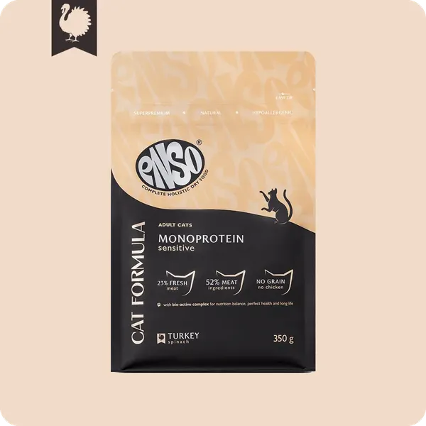Изображение товара Сухой корм для кошек ENSO CF Monoprotein Чувств. пищеварение индейка шпинат / 020/251154 (350г)