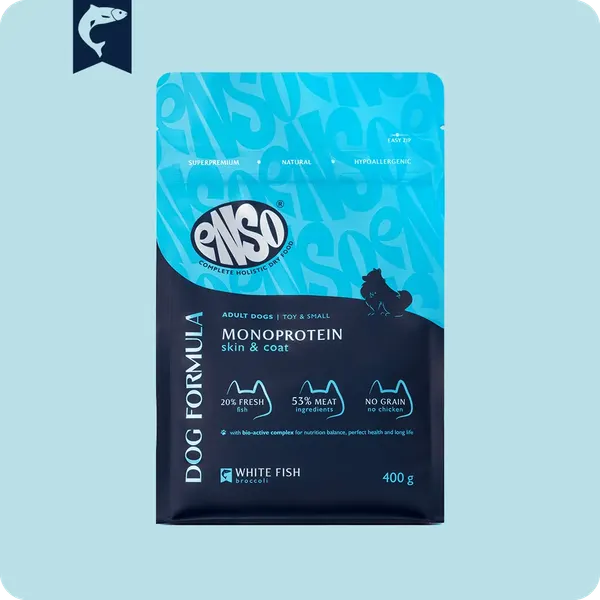 Изображение товара Сухой корм для собак ENSO DF Monoprotein Для мелк/мини белая рыба брокколи / 020/251215 (400г)