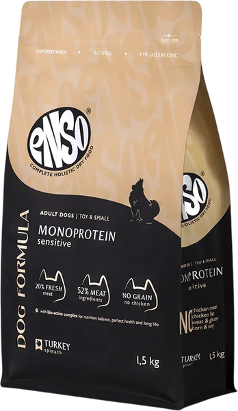 Изображение товара Сухой корм для собак ENSO DF Monoprotein Для мелк/мини индейка шпинат / 020/251284 (1.5кг)
