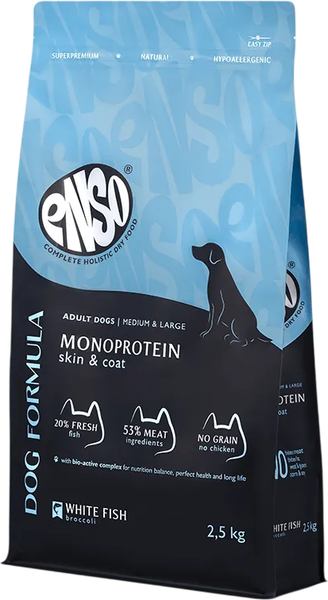 Изображение товара Сухой корм для собак ENSO DF Monoprotein Для сред/круп белая рыба брокколи / 020/251345 (2.5кг)