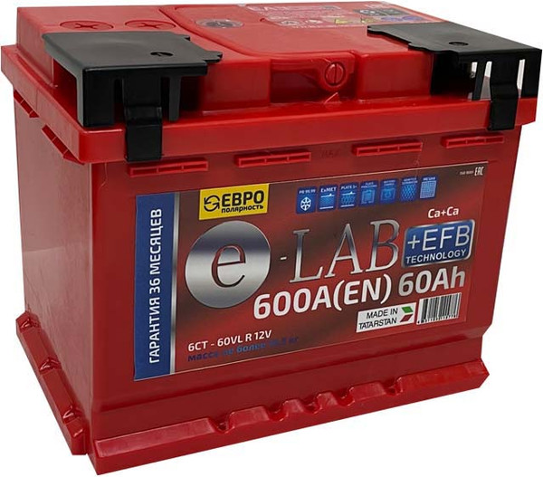 Изображение товара Автомобильный аккумулятор E-Lab +EFB 60 Ah (0) 600A L2 6СТ-60 / 060 111 К11 Е (60А/ч)