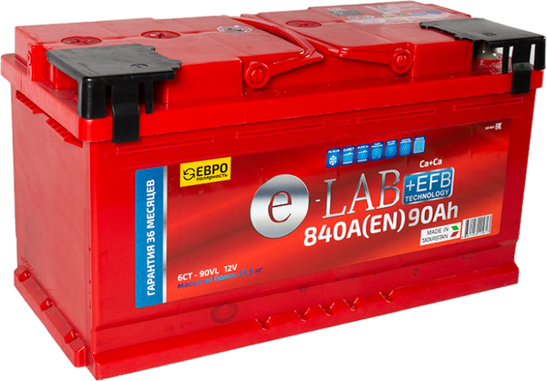 Изображение товара Автомобильный аккумулятор E-Lab +EFB 90 Ah (0) 840A L5 6СТ-90 / 090 111 K11 E (90А/ч)