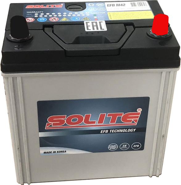 Изображение товара Автомобильный аккумулятор Solite Asia EFB 400A B19 EFB M42 / SEFBM42 (40А/ч, (0) тонк. клеммы)