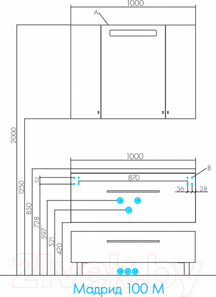 Изображение товара Шкаф с зеркалом для ванной Акватон Мадрид 100 (1A111602MA010)