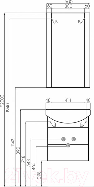 Изображение товара Тумба под умывальник Акватон Ария 50 М (1A140001AA950)