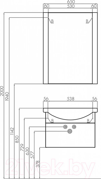 Изображение товара Тумба под умывальник Акватон Ария 65 (1A134001AA010)