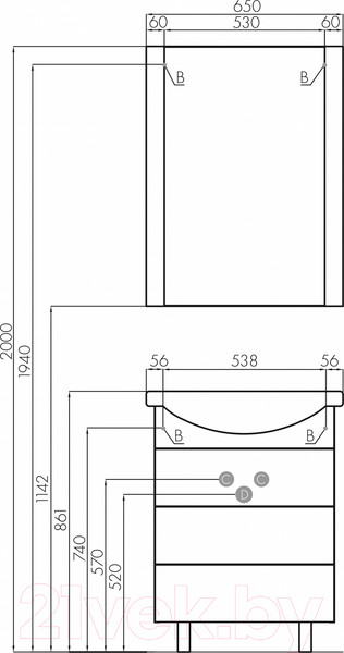 Изображение товара Тумба под умывальник Акватон Ария 65 Н (1A123401AA010)