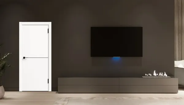 Изображение товара Дверь межкомнатная Geometrica  KM 1 ДГ 80x200  ABS  (айс/черный с 4-х сторон молдинг)