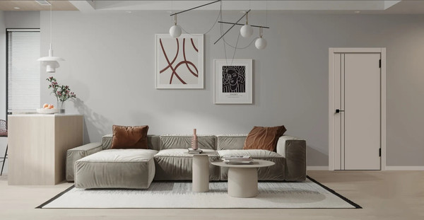 Изображение товара Дверь межкомнатная Geometrica KM 2 ДГ 70x200 ABS (крим/черный с 4-х сторон молдинг)