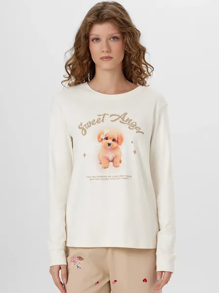 Изображение товара Комплект домашней одежды Mark Formelle 592514 (р.164/170-84-90, молочный/собачки на песочном)