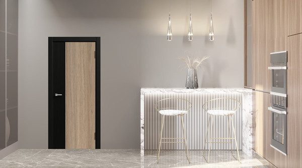 Изображение товара Дверь межкомнатная Geometrica PM 1 ДГ 60x200 ABS (стронг черный/шампань/черный с 2-х сторон)