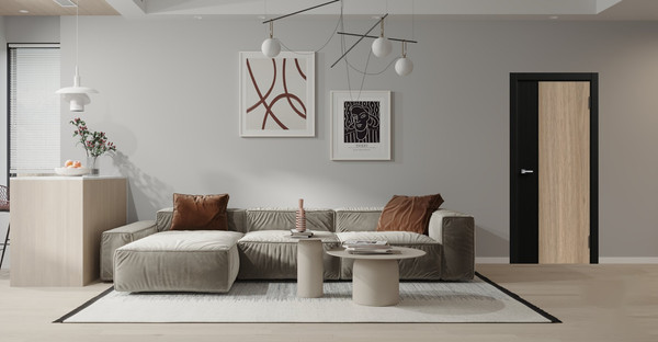 Изображение товара Дверь межкомнатная Geometrica PM 1 ДГ 60x200 ABS (стронг черный/шампань/черный с 2-х сторон)