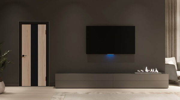 Изображение товара Дверь межкомнатная Geometrica PM 2 ДГ 70x200 ABS (стронг черный/шампань/черный с 2-х сторон)