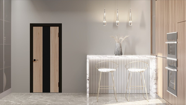 Изображение товара Дверь межкомнатная Geometrica PM 2 ДГ 70x200 ABS (стронг черный/шампань/черный с 2-х сторон)