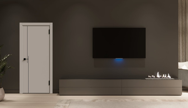 Изображение товара Дверь межкомнатная Geometrica KM 3 ДГ 60x200 ABS (крим/черный с 4-х сторон молдинг)