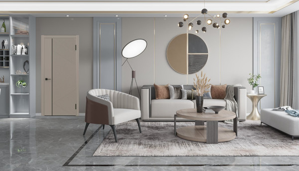 Изображение товара Дверь межкомнатная Geometrica PM 6 ДГ 60x200 ABS (крим/черный с 2-х сторон молдинг)