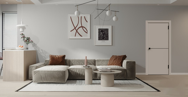 Изображение товара Дверь межкомнатная Geometrica KM 1 ДГ 80x200 ABS (крим/черный с 4-х сторон молдинг)