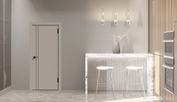 Изображение товара Дверь межкомнатная Geometrica KM 2 ДГ 80x200 ABS (крим/черный с 4-х сторон молдинг)