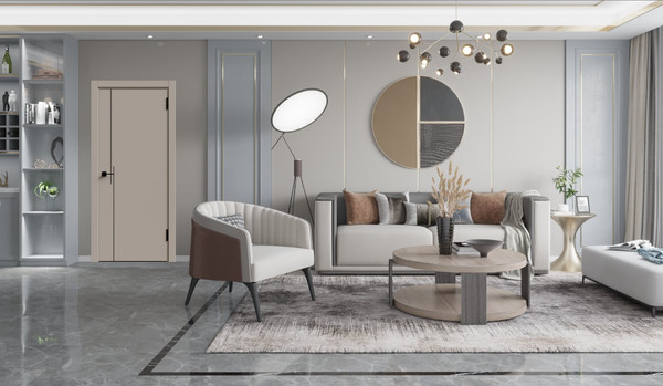 Изображение товара Дверь межкомнатная Geometrica KM 3 ДГ 70x200 ABS (крим/черный с 4-х сторон молдинг)