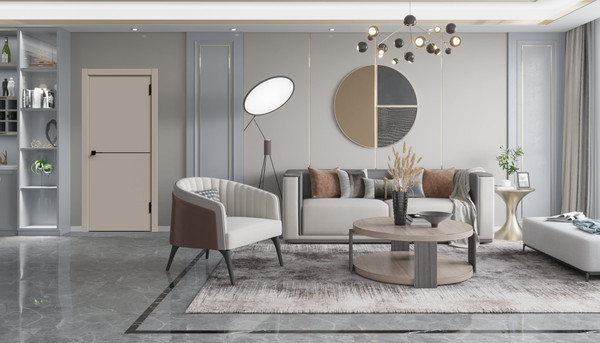 Изображение товара Дверь межкомнатная Geometrica  KM 1 ДГ 60x200 ABS (крим/черный с 4-х сторон молдинг)