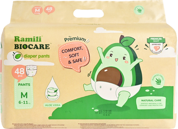 Изображение товара Подгузники-трусики детские Ramili Biocare Medium / MP48 (M, 48шт)