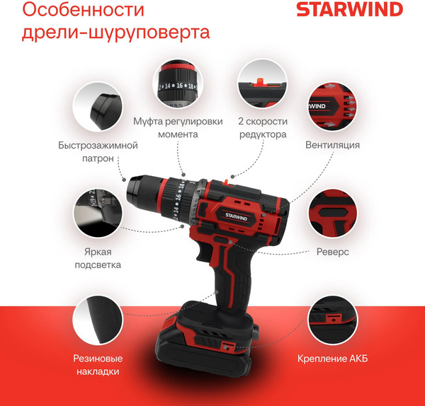 Изображение товара Дрель-шуруповерт StarWind CD20-2.0/2.0hS1
