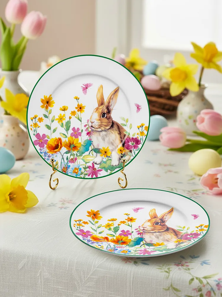 Изображение товара Набор тарелок Elan Gallery Кролик в цветочном поле / 880248