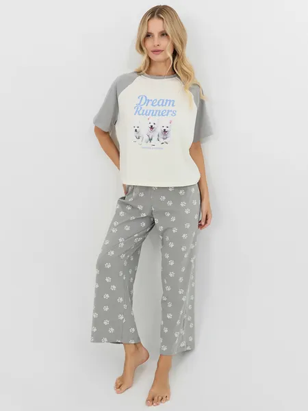 Изображение товара Пижама Mark Formelle 592631 (р.164/170-96-102, молочный/лапки на сером)