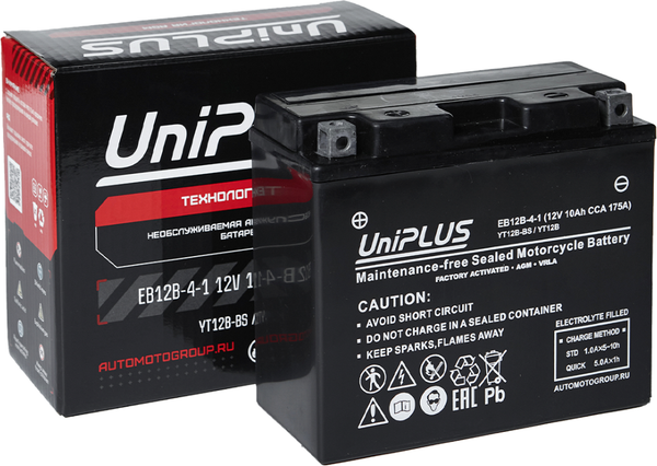Изображение товара Мотоаккумулятор UniPLUS HP (1) 165A YT12B-BS / EB12B-4-1 (10А/ч)