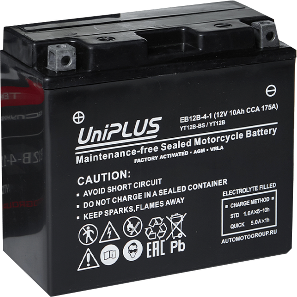 Изображение товара Мотоаккумулятор UniPLUS HP (1) 165A YT12B-BS / EB12B-4-1 (10А/ч)