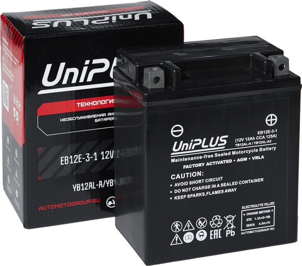 Мотоаккумулятор UniPLUS HP (0) 125A YB12AL-A / EB12E-3-1 (12А/ч) — фото 6