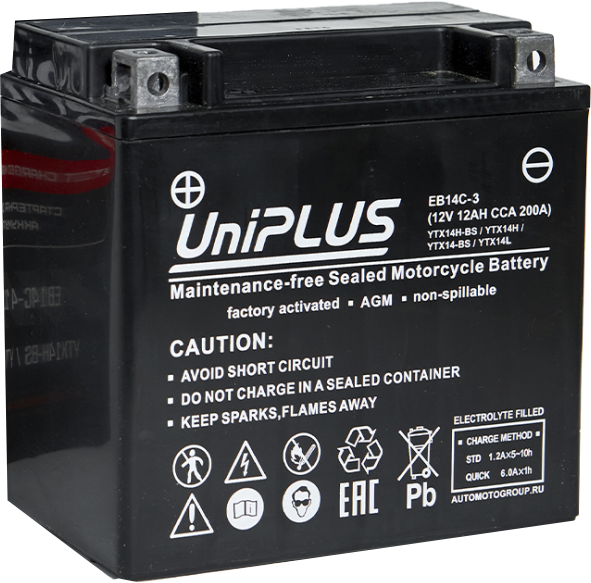 Изображение товара Мотоаккумулятор UniPLUS HP 0) 200A YTX14L-BS / EB14C-3 (12А/ч)