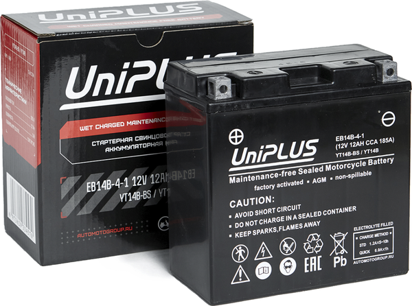 Изображение товара Мотоаккумулятор UniPLUS HP (1) 175A YT14B-BS / EB14B-4-1 (12А/ч)