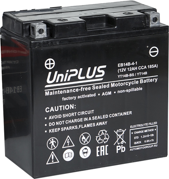 Изображение товара Мотоаккумулятор UniPLUS HP (1) 175A YT14B-BS / EB14B-4-1 (12А/ч)