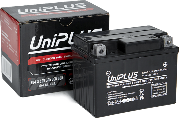 Изображение товара Мотоаккумулятор UniPLUS HP (0) 50A YTX4L-BS / EB4-3 (3А/ч)