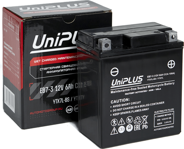 Изображение товара Мотоаккумулятор UniPLUS HP (0) 85A YTX7L-BS / EB7-3 (6А/ч)