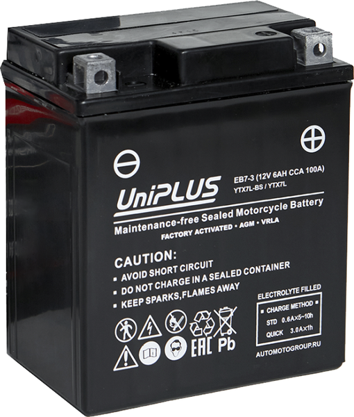 Изображение товара Мотоаккумулятор UniPLUS HP (0) 85A YTX7L-BS / EB7-3 (6А/ч)