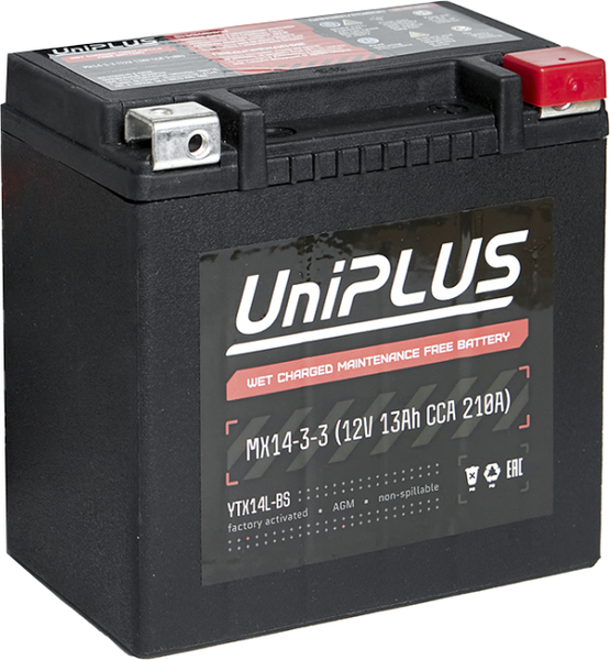 Изображение товара Мотоаккумулятор UniPLUS PS (0) 210A YTX14L-BS / MX14-3-3 (13А/ч)