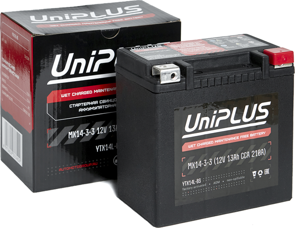Изображение товара Мотоаккумулятор UniPLUS PS (0) 210A YTX14L-BS / MX14-3-3 (13А/ч)