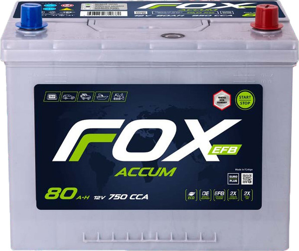 Изображение товара Автомобильный аккумулятор FOXACCUM EFB Asia 80 Ah (0) 750A D26 / 12V80 AH/N50 (80А/ч)